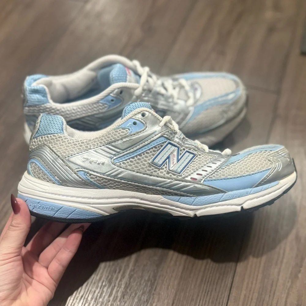 New Balance Women's Light Blue and Silver Running Sneakers